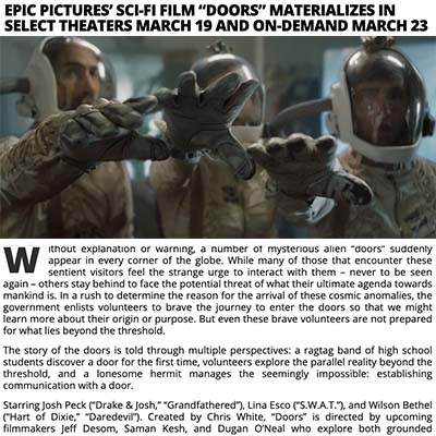 EPIC PICTURES’ SCI-FI FILM “DOORS” MATERIALIZES IN SELECT THEATERS MARCH 19 AND ON-DEMAND MARCH 23